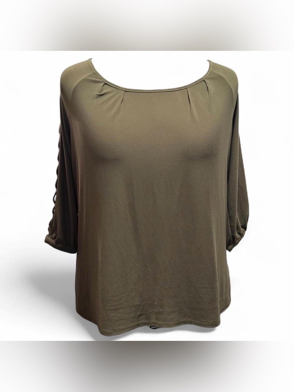 G Collection Women's Olive Green Top with Lattice Sleeves